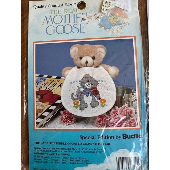 Set of 2 Bucilla The Real Mother Goose Cross Stitch Bibs - Picture 2 of 4